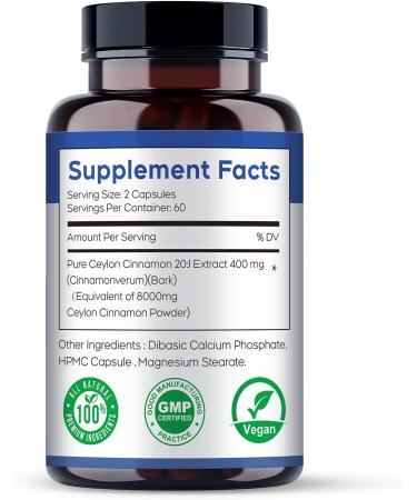 Ceylon Cinnamon Capsules | Sri Lanka Cinnamon Bark Powder | Gluten Free Natural Supplement | 120 Capsules - Buy Online on GoSupps.com