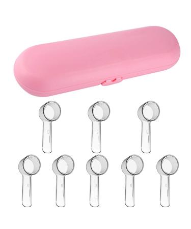 Toothbrush Travel Case with Toothbrush Head Covers for Oral-B Toothbrushes | 8 Pcs Toothbrush Head Covers Compatible with Oral B Electric Toothbrush Heads (Pink)