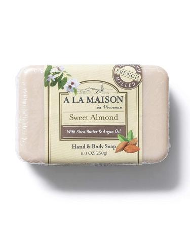 A La Maison Sweet Almond Bar Soap 8.8 oz. | 1 Pack Triple French Milled All Natural Soap | Moisturizing and Hydrating For Men, Women, Face and Body 8.8 Ounce (Pack of 1)