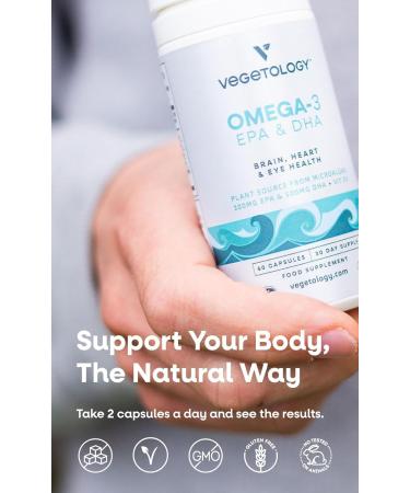 Vegan Omega 3 Supplement (60 Capsules) Omega-3 EPA Vitamin D3 & DHA Supplements - Algae Omega 3 Vegan Supplements for Brain Eye & Heart Health Omega 3 for Kids & Adults 60 Count (Pack of 1) - Buy Online on GoSupps.com