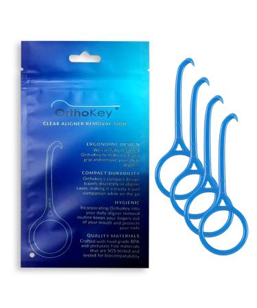OrthoKey Clear Aligner Removal Tool — Grabber Tool for Invisible Removable Braces and Retainers — Retainer Cleaner - Fits Into a Dental Carrying Case or Aligner Case — Small Size, Blue (4-Pack)
