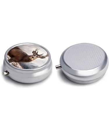Round Pill Box with Wild Animals Deer Print - 3 Compartment Metal Pill Organizer | Portable Decorative Pill Case - Style-9 - Buy Online on GoSupps.com