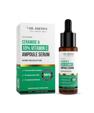Ceramide & 10% Vitamin C Ampoule Serum. | Reduces Dullness & Dark Spots | Brightens & Repairs Skine. Barrier | For Beginners | 99% Pure Grade Vitamin C | All Skine. Types | 30 ml