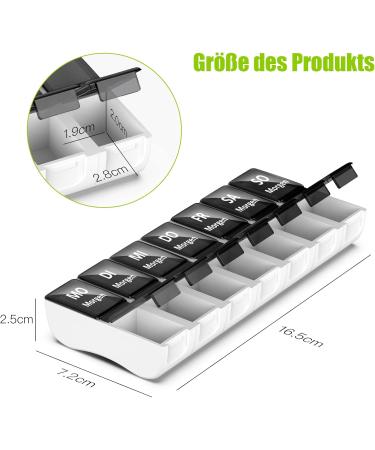 Shop Black 7-Day Pill Box - 2 Compartment Weekly Medication Organizer for Travel & Home - Buy Online on GoSupps.com