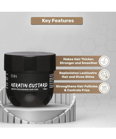 Keratin Custard Hair Mask | Frizz Control & Damage Repair | Hydration with Hyaluronic Acid & Argan Oil | Strengthens Hair | For Women & Men - Buy Online on GoSupps.com