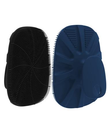 YEADMAL Exfoliating Silicone Body Scrubber for Men Women 2 Pack Soft Bath Shower Brush-Cleaning & Massaging Body-Removing Dirt and Dead Skin Cells Suit for Oily and Sensitive Skin - Black + Dark Blue