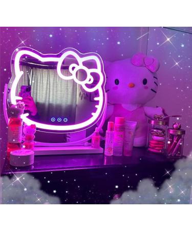 Hello Kitty Kawaii Desk Mirror with Lights | Touch Sensor Dimmer | Multi-Color LED Strip Light | Adjustable Tilt | Metal Base - Buy Online on GoSupps.com