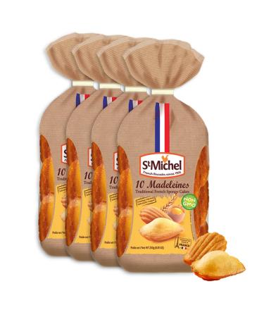 St Michel Traditional Madeleines French Sponge Cakes Made In France, Pack of 4 (250g each) Non-GMO. Total of 40 Individually Wrapped All Butter Traditional Madeleines Sponge Cakes