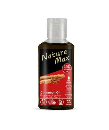 Nature Max Cinnamon Oil Pure & Natural Cold Pressed Concentrated Crude Perfect Fresh For Food Cooking & Body & Hair Non Gmo No Additives Kosher Halal (1 Pack 1.69 oz / 50 ml)
