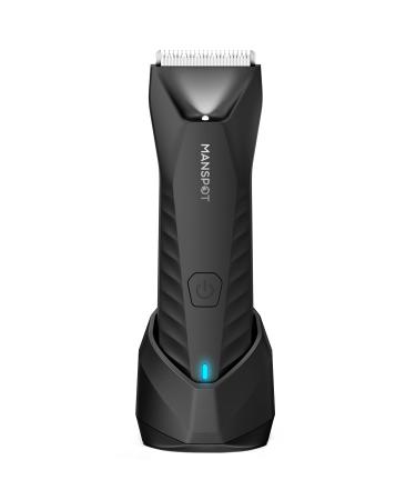 MANSPOT Electric Groin Hair Trimmer, Ball Trimmer/Shaver, Replaceable Ceramic Blade Heads, Waterproof for Wet/Dry Use, Standing Recharge Dock, 90 Minutes Shaving After Fully Charged( Metallic Black)
