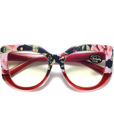 100 Classic Floral Oversized Cat Eye Blue Light Glasses for Women - Anti-Glare Reading Glasses - 3-Pack Spring Hinges - Stylish 3.0x Magnification - Buy Online on GoSupps.com
