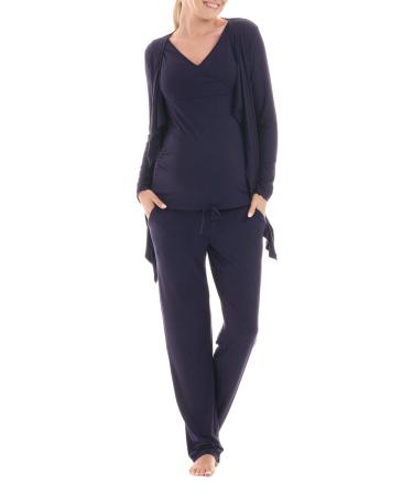 Herzmutter Maternity Homewear Set for Women - Three Piece Nursing Pyjamas - Pregnancy Wellness Set - Leisure Suit for Pregnancy and Breastfeeding - Trousers Top Cardigan - 8100 XXL Dark Blue