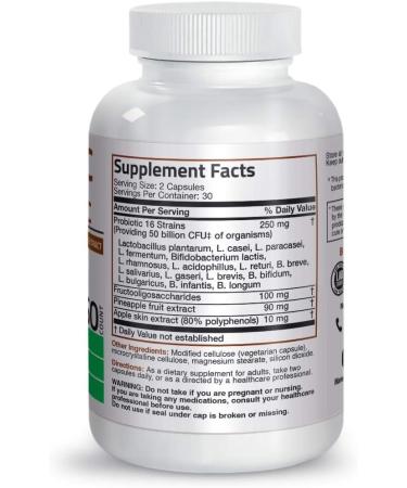 Bronson Probiotic 50 Billion CFU + Prebiotic with Apple Polyphenols & Pineapple Fruit Extract + Vitamin A 10 000 IU Premium Non-GMO Formula - Buy Online on GoSupps.com
