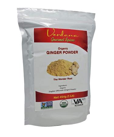 Organic Verdana Ginger Root Powder – USDA, Kosher and Non-GMO Verified – Fine Ground Premium Grade, High Purity, Gluten free, Keto friendly – 1 Lb