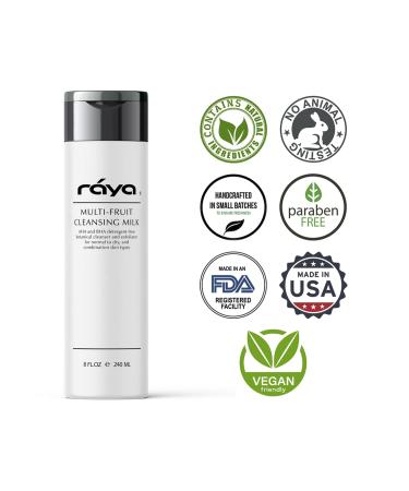 Raya Multi-Fruit Facial Cleansing Milk with AHA and BHA 8 oz (G-154) | Exfoliating Soap-Free Cleanser and Make-Up Remover for Dry and Combo Skin | Made with Multi-Fruit Alpha and Beta Hydroxy Acids 8 Fl Oz (Pack of 1) - Buy Online on GoSupps.com