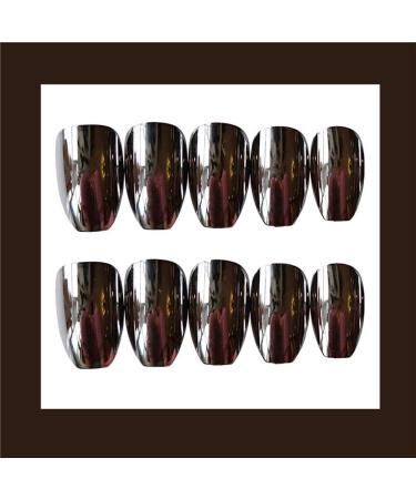 MISUD Medium Coffin Press on Nails - Glossy Silver Chrome Metallic False Nails (01-O) - Buy Online on GoSupps.com