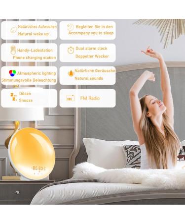 Buy Sunrise Alarm Clock | Light Alarm Clock with Snooze & Dual Alarms | 10 Natural Sounds & 7-Color Atmosphere Lamp - International Shipping - Buy Online on GoSupps.com