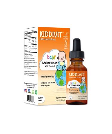 Kiddivit Baby Lactoferrin Liquid Drops - 60 Daily Servings 2 Fl Oz (60 mL) - Inulin Fortified (Prebiotic Dietary Fiber) - Sugar Free Gluten Free Vegetarian Friendly