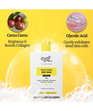 Chemist at Play Brightening Body Wash | Glowing Skin Vitamin C Bodywash | Helps to Reduce Fades Dark Spots Evens out Skin Tone | Alpha Arbutin | 30X Vitamin C with Camu Camu | For Women & Men | 236ml - Buy Online on GoSupps.com