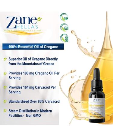 Zane Hellas 190mg Oregano Oil with 164mg Carvacrol | 100% Greek Undiluted | Best Quality 0.5 fl. oz. (15ml) - Buy Online on GoSupps.com