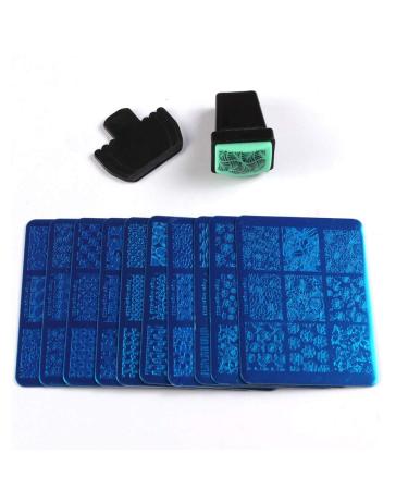 10 Nail Stamping Plates Set with Stamper & Scraper - Lace Flower Pattern Nail Art Kit (B11-20) | B-FingerAngel B011-020 - Buy Online on GoSupps.com