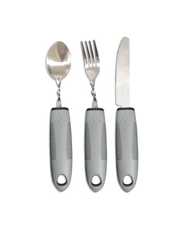 Bendable Extra Wide Handles Easy Grip Cutlery Set for Adult Chunky Handles Disability Ideal Dining aid for Elderly Disabled Arthritis Parkinson's Disease Tremors Sufferers (3Pcs Grey)