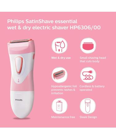 Philips SatinShave Women's Electric Razor - Wet & Dry Cordless Shaver for Legs & Hair Trimming, Pink HP6306 - Buy Online on GoSupps.com