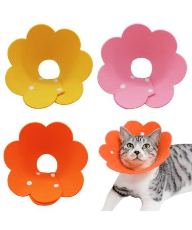 3Pcs Cat Recovery Collar Cat Protection Collar Cones for Cats Sunflower Neck Cat Cone Anti-Licking Recovery Collar to Prevent from Biting Scratching(Pink, Orange, Yellow)