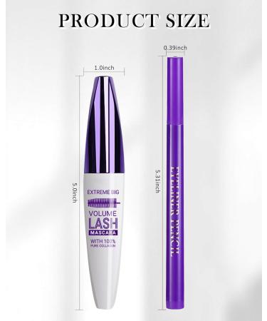 Blue Voluminous Mascara & Waterproof Eyeliner Pen Set- Smudge-Proof Long-Lasting Colored Mascara Liquid Matte Eyeliner 5D Lengthening Curling Thick Lashes Color Mascara Tubing Women Vegan Eye Makeup - Buy Online on GoSupps.com