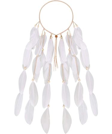 Girls Lady Bohemian Headband Handmade Peacock Feather Tassel Headdress Tribal Indian Headpiece Fascinator Headwear Hippie Boho Hair Accessories for Women Dance Party Festival (white) - Buy Online on GoSupps.com