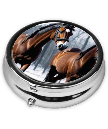 Horses in The Snow Mini Round Pill Box | 3 Compartment Travel Pill Organizer | Portable Medicine Case for Home & Office - Buy Online on GoSupps.com