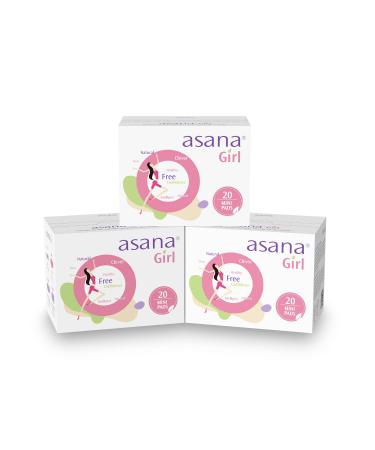 Asana Unscented Mini Sanitary Pads with Wings for Girls and Teens | Natural Ultra Thin Teen Pads | Small Sanitary Pads for Teen Girls | Chlorine Free Pads for Teens | 60 Sanitary Napkins 20 Count (Pack of 3) Mini Teen pads…