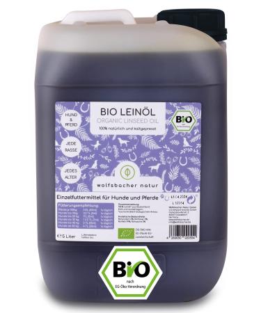 Wolfsbach organic linseed oil for dogs and cats with Omega 3 & 6 5 liters cold pressed 100% organic from Germany-as feed oil barf oil de- ko-060