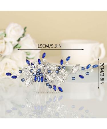 Casdre Blue Crystal Bride Wedding Hair Comb - Silver Rhinestone Bridal Hair Piece with Pearl Accents - Buy Online on GoSupps.com