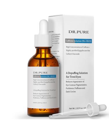 Dr. Pure Caffeine Solution 5% EGCG: Eye Contour Serum for Reduce Puffiness - Dark Circles Depuffing Solution for Tired Eyes Hydrating and Smoothing Formula with Hyaluronic Acid 2 Fl Oz Caffeine Solution 5%+EGCG
