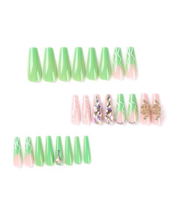 VOTACOS Long Coffin Fake Nails Nude with Gem Snake Design - Glossy Stick on Nails for Women - Buy Online on GoSupps.com