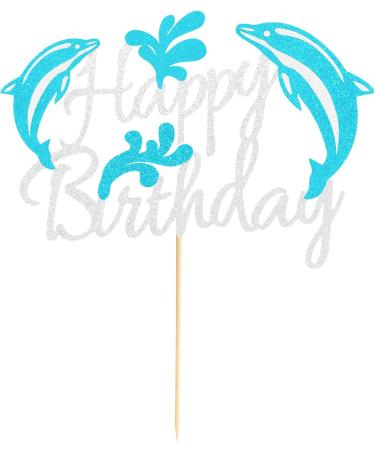 Arthsdite 1Pc Dolphin Happy Birthday Cake Topper Dolphin Marine Theme Boy Girl Child Birthday Party Cake Decoration - Blue Silver Glitter Dolphin Cake Topper - Buy Online on GoSupps.com