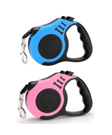 2 x 16ft Retractable Dog Leash for Large Dogs - Holds up to 110 lbs Retractable Dog Leash 360 Anti-Tangle Heavy Duty Dog Leash with Non-Slip Handle for Small to Large Dogs and Cats. (Blue + Pink)