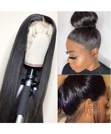 Sdamey HD Transparent 360 Lace Front Wigs Human Hair Pre Plucked with Baby Hair Glueless 180% Density 10A Brazilian Virgin Lace Frontal Cloure Human Hair Wigs for Black Women Natural Color(18 Inch 360 Straight Wig)