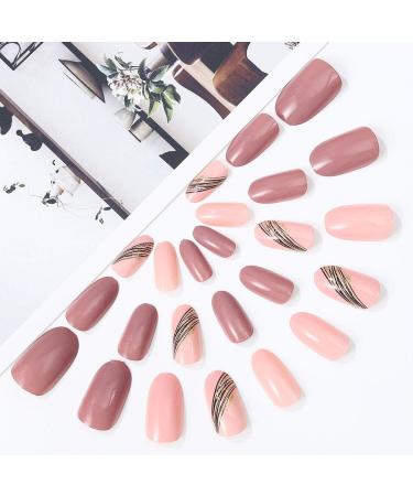 Buy Brishow Almond Press-On Nails - Short Pink Artificial Nails with Gold Glitter | 24 Piece Ballerina Acrylic Set for Women & Girls - International Shipping Available - Buy Online on GoSupps.com