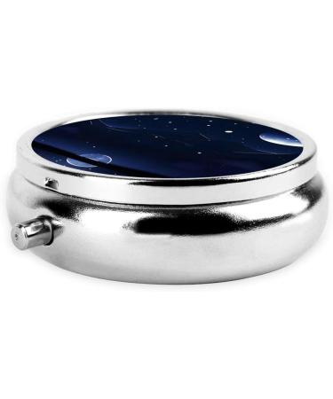 Serene Blue Night View Round Pill Box | 3 Compartment Portable Organizer for Travel - Buy Online on GoSupps.com