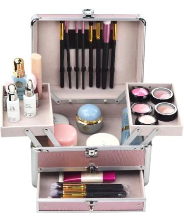 REME Small Pink Makeup Train Case with Trays and Drawer - Cosmetic Organizer and Jewelry Box - Buy Online on GoSupps.com