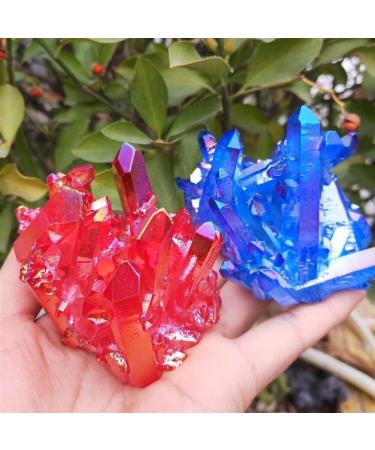 2pcs Crystal Cluster Natural Aura Angel Quartz Cluster Blue and red Gem Specimen s