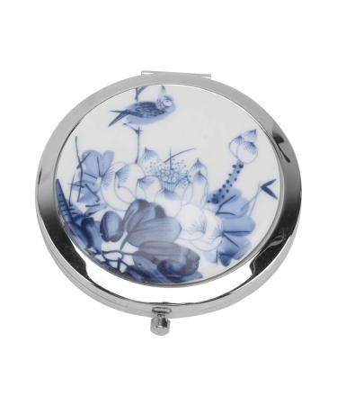 Lurrose 7CM Lotus Flower Pattern Metal Mirror Folding Compact Mirror Pocket Makeup Mirror for Women Girls