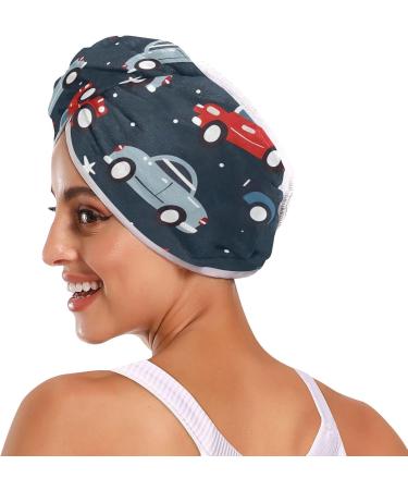 Colorful Cars Dark Blue Hair Towel 2 Pack | Super Absorbent Quick Dry Hair Turbans for Women & Girls - Buy Online on GoSupps.com
