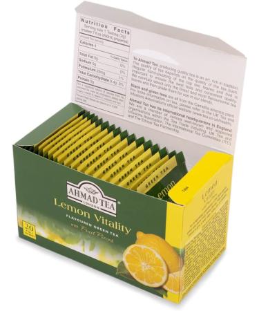 Ahmad Tea Lemon Vitality Green Tea - 20 Teabag Sachets, 20 Count Pack - Refreshing Lemon Flavor - Buy Online on GoSupps.com