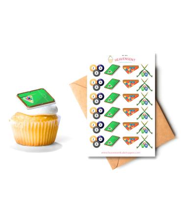 24x Pre-cut Snooker Pool 3-4cm Edible Wafer Card Standing Cupcake Toppers Birthday Party Cake Decorations (Premium Wafer Card)