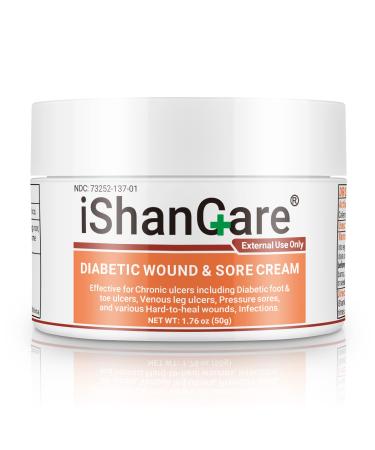 iShanCare Diabetic Wound Ulcer Cream - First Aid Healing Ointment Natural Protective Ointment for Leg & Foot Ulcers Venous Ulcers Bed Sores Pressure Sores and Septic Wounds Skin Ulcer 50g