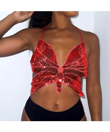 REETAN Sequins Butterfly Crop Top: Rave Costume for Women & Girls - C-Red - Buy Online on GoSupps.com