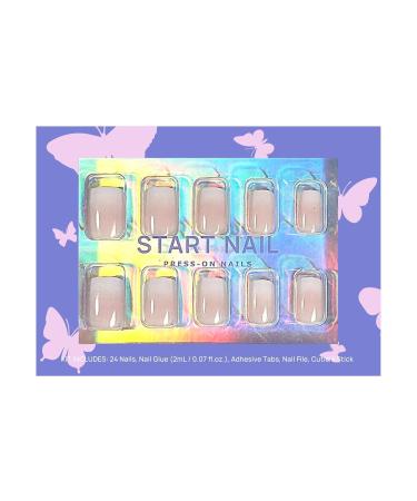 Buy Cute Short White Pink Press On Nails - 24pcs Square Fake Nails Set with Adhesive Tabs & Nail File for Women - Buy Online on GoSupps.com